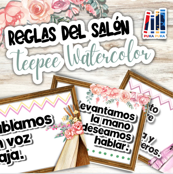 Reglas del salón: Colección "Teepee Watercolor"