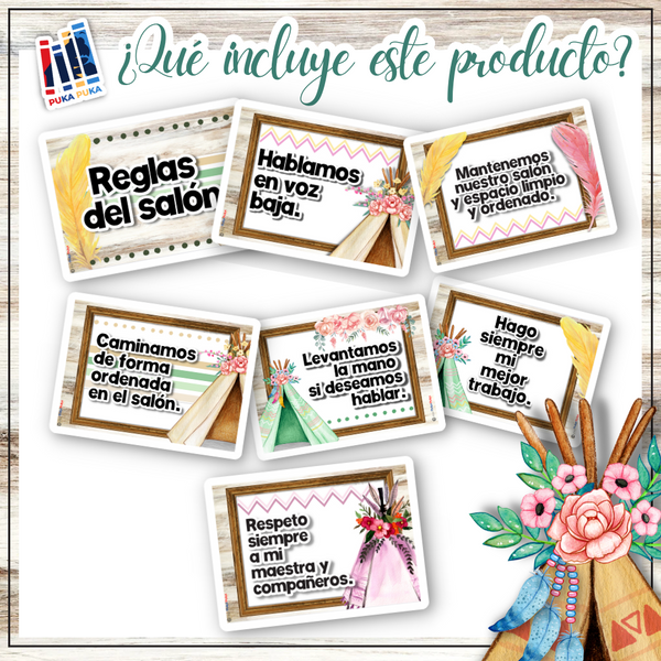 Reglas del salón: Colección "Teepee Watercolor"