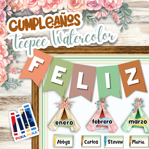 Pósters de Cumpleaños Colección "Teepee Watercolor"
