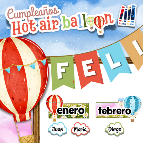 Afiches Cumpleaños: Colección "Hot Air Balloon"